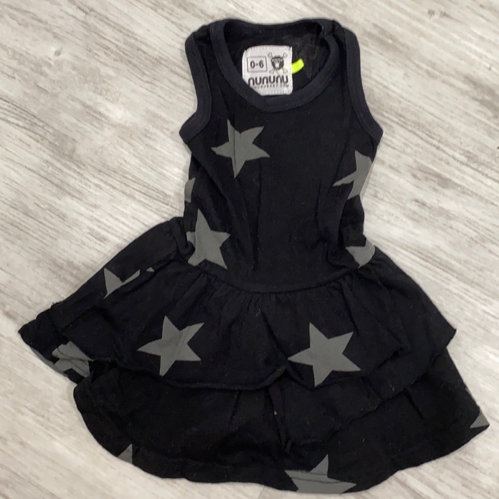 Nununu black star dress 0-6 months.
